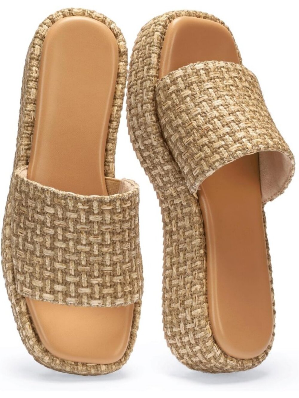 Women's Coffee Rubber Woven Straw Beach Slip On Comfortable Casual Platform
